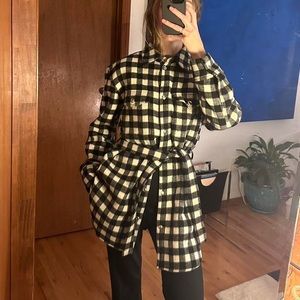 & Other Stories Italian made wool black and white checkered belted jacket